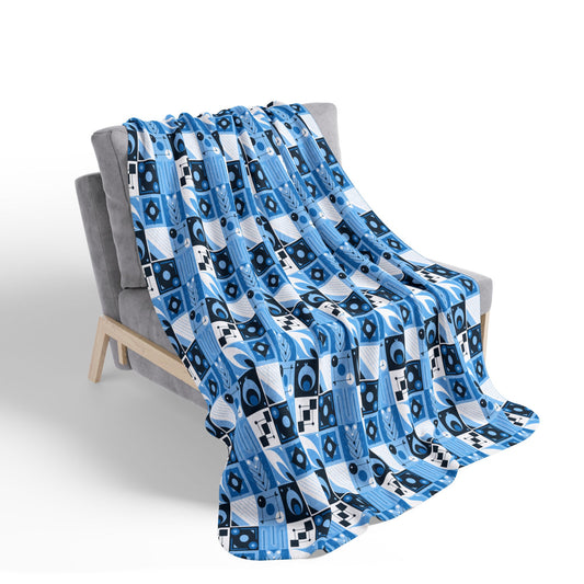 Blue Geometric Mosaic Fleece Sherpa Blanket