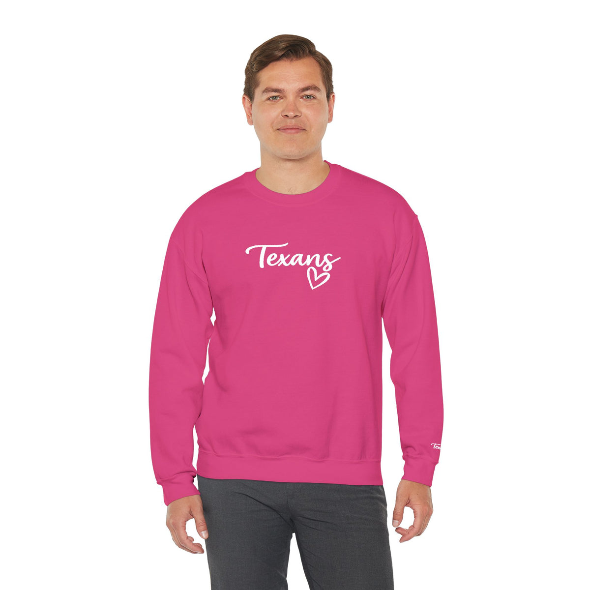 Texans Script White Embroidered Crewneck Sweatshirt | Everyday Hometown Pride Apparel