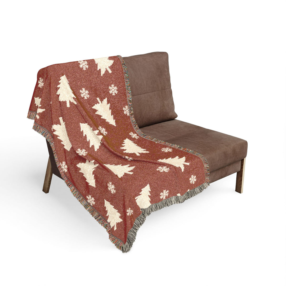 Rustic Pine Tree & Snowflake Woven Holiday Throw Blanket