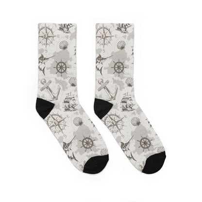 Vintage Coastal Lighthouse & Nautical Map Cushioned Crew Socks