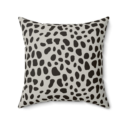Dalmatian Spot Minimalist Faux Suede Square Pillow | Chic Animal Print Accent Cushion