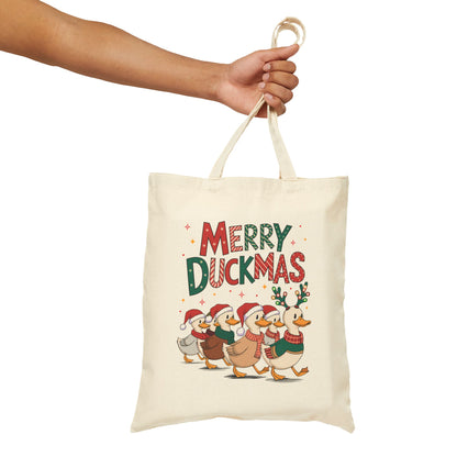 "Merry Duckmas" Festive Waddling Holiday Ducks Cotton Canvas Tote Bag
