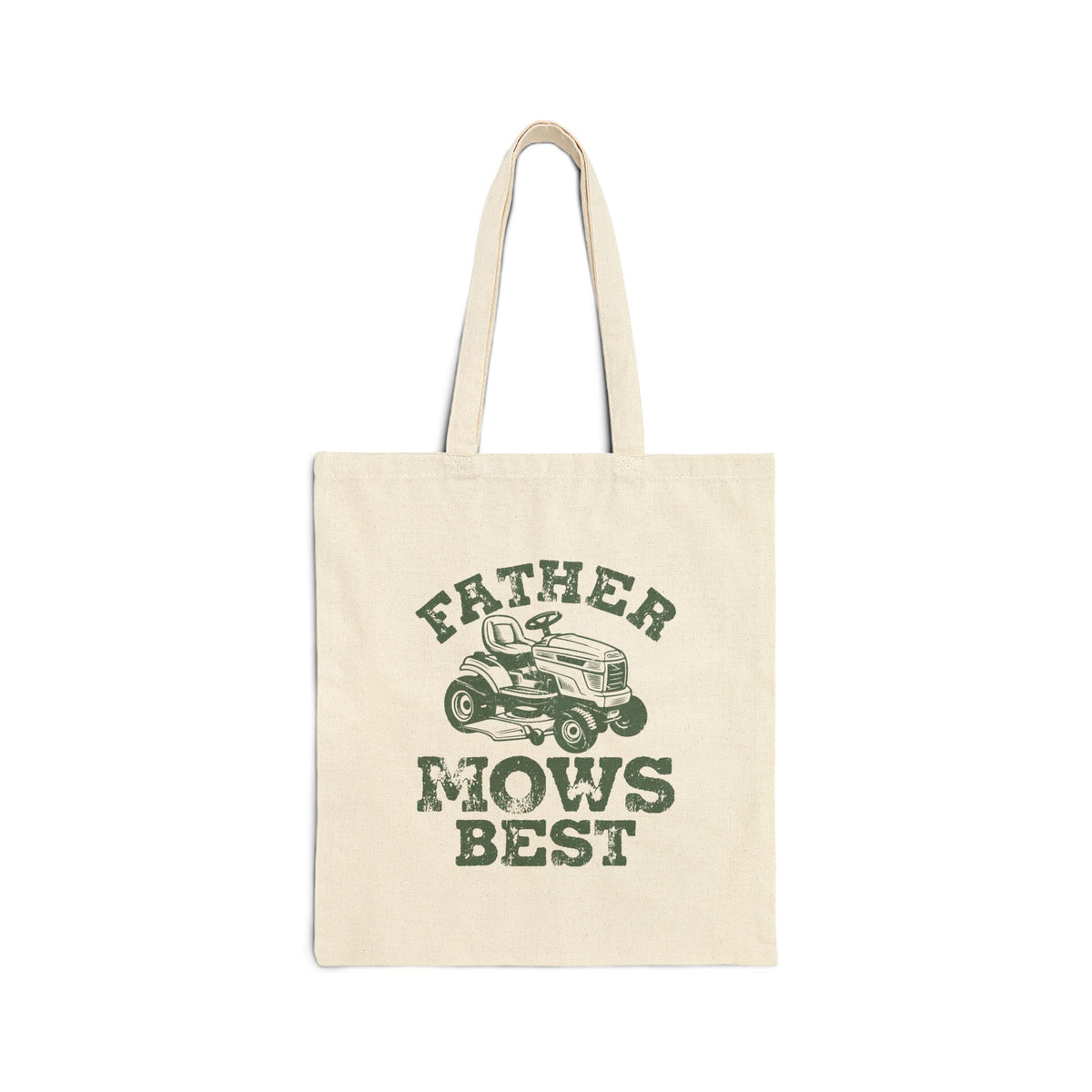 "Father Mows Best" Lawn Mower Funny Father's Day Cotton Canvas Tote Bag