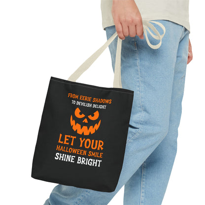 Halloween Pumpkin Tote Bag — "Let Your Halloween Smile Shine Bright"