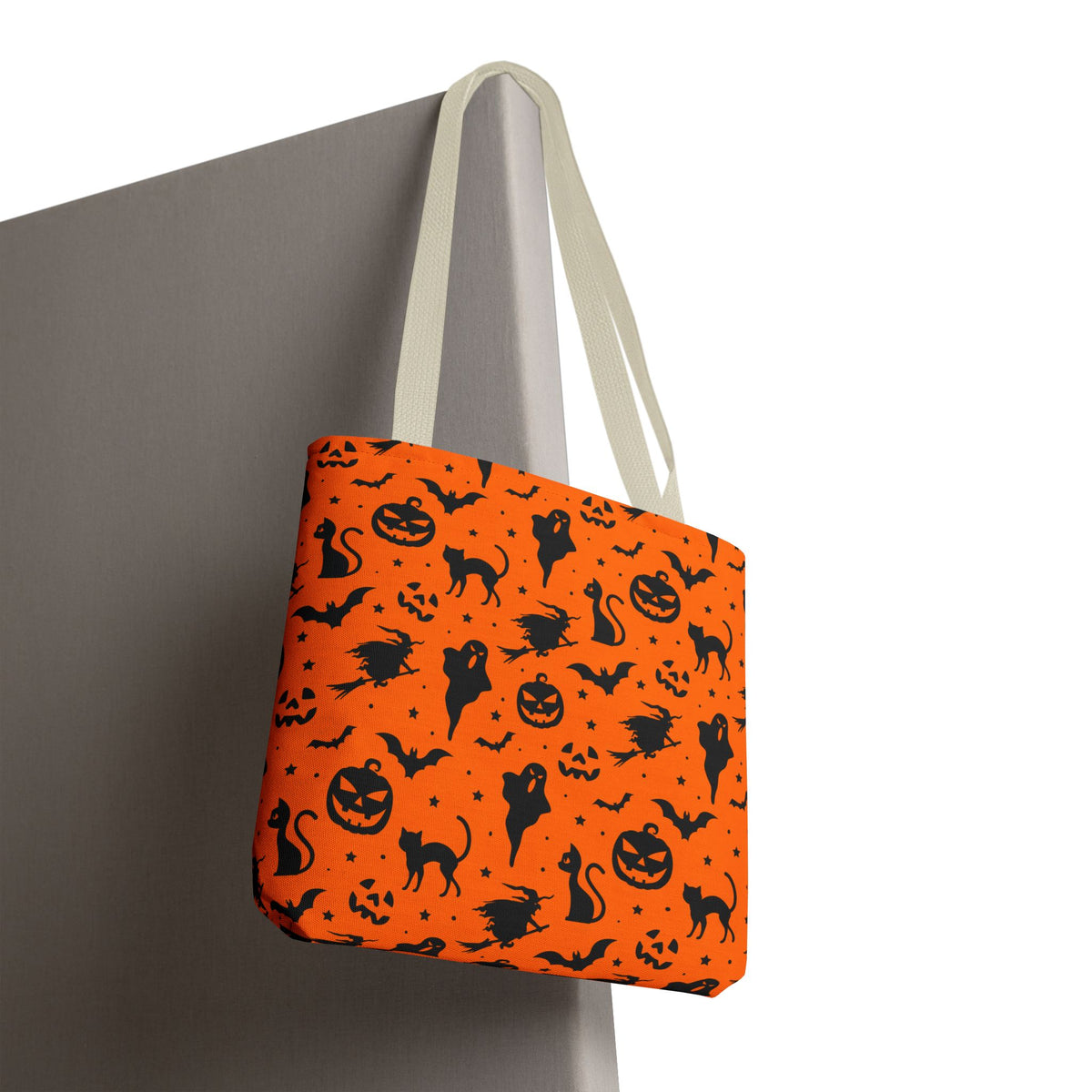 Spooky Halloween Seamless Pattern Tote Bag | Classic Orange & Black Trick-or-Treat Shopper