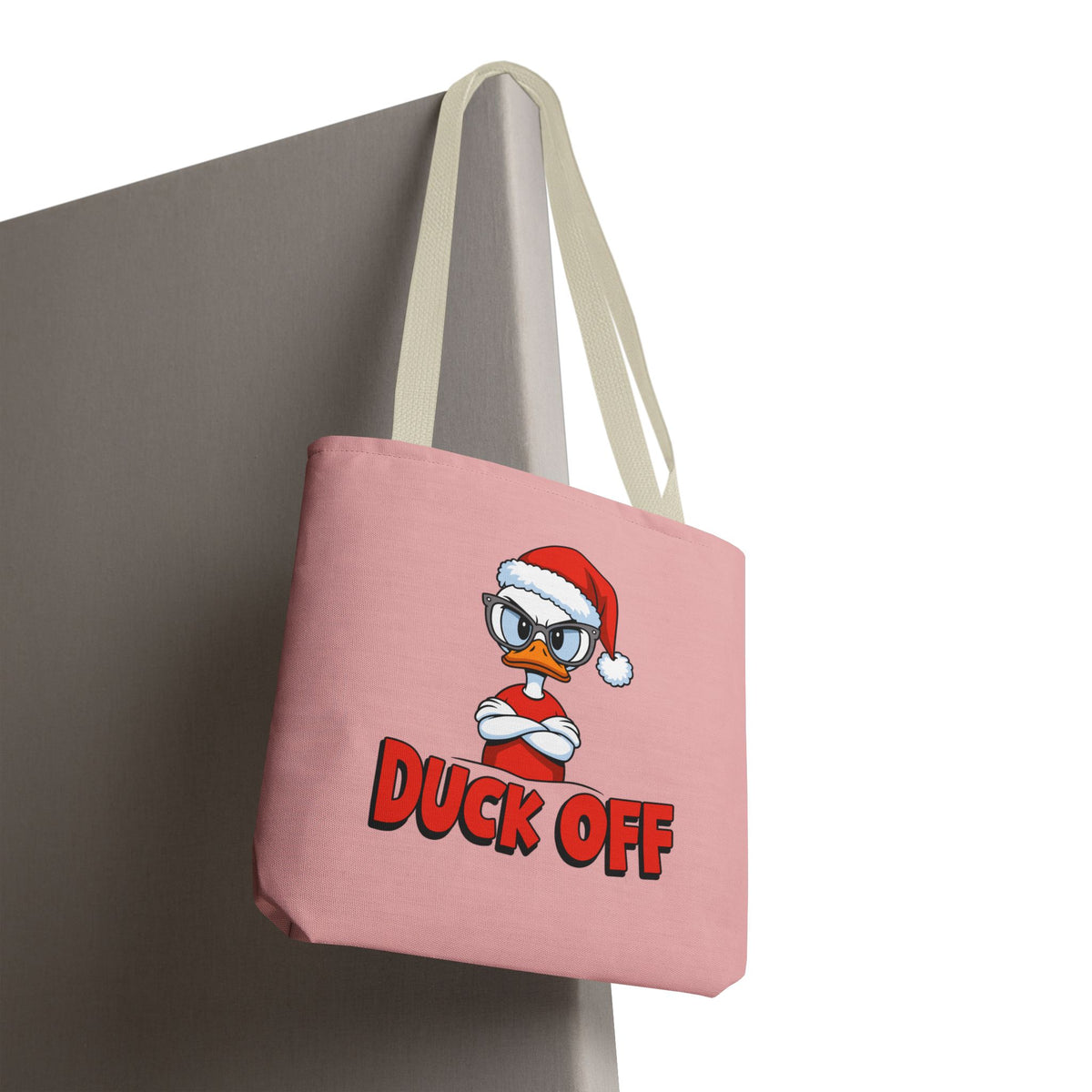 "Duck Off" Grumpy Santa Duck Funny Christmas Polyester Tote Bag