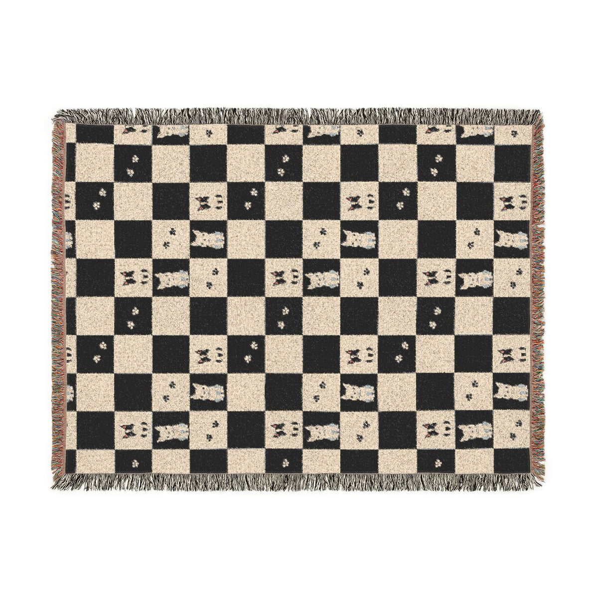 French Bulldog Checkerboard Woven Throw Blanket