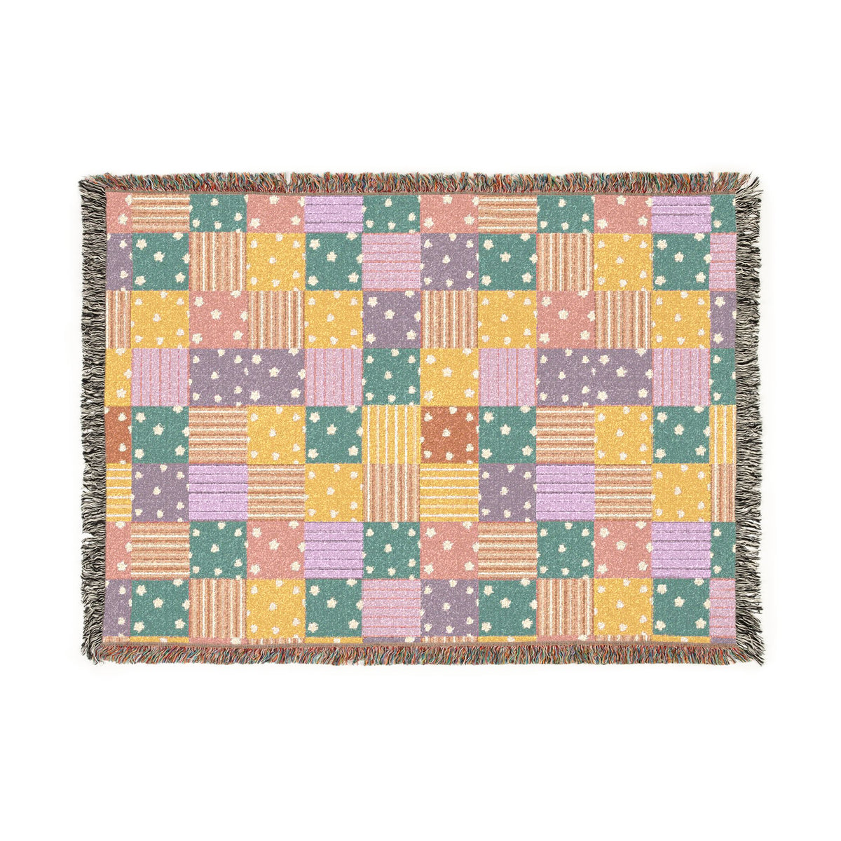 Colorful Patchwork Hearts & Stars Woven Throw Blanket