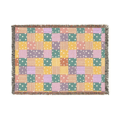 Colorful Patchwork Hearts & Stars Woven Throw Blanket