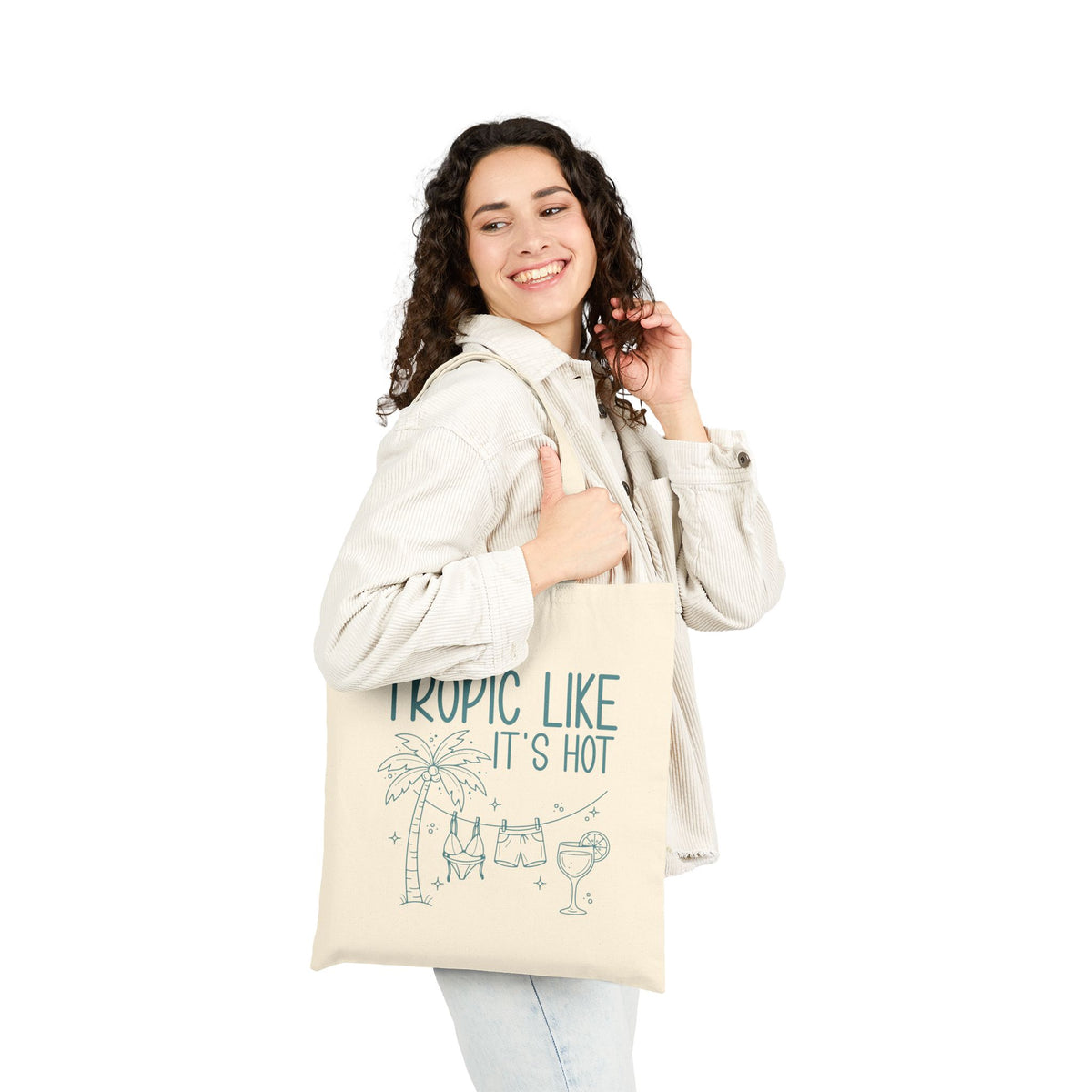 "Tropic Like It's Hot" Palm Tree & Cocktail Canvas Tote Bag