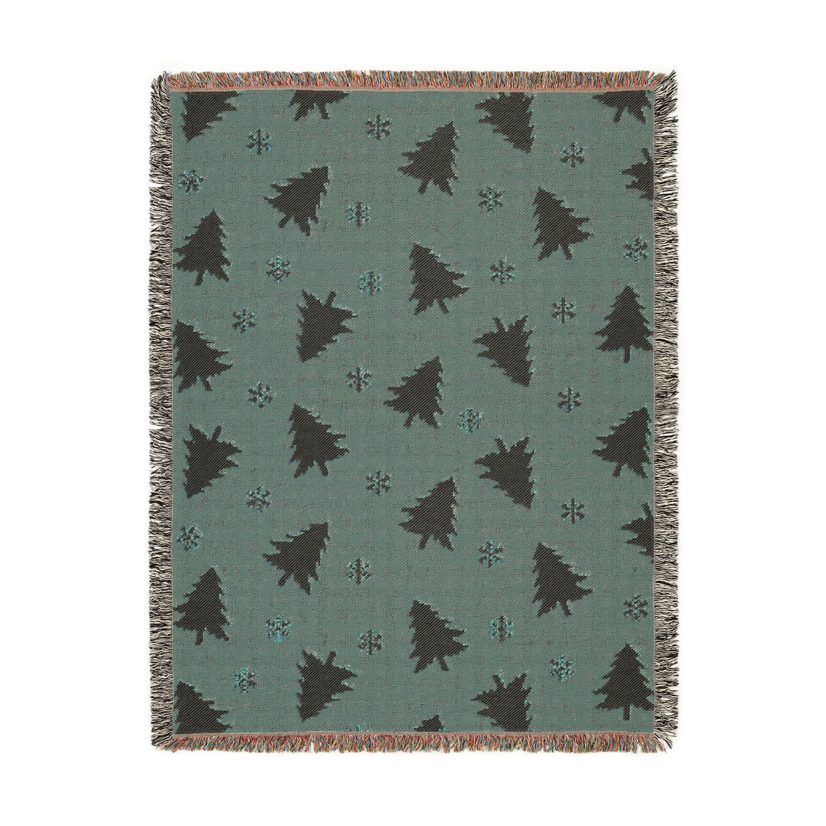 Rustic Pine Tree & Snowflake Woven Holiday Throw Blanket