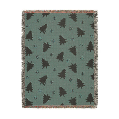 Rustic Pine Tree & Snowflake Woven Holiday Throw Blanket