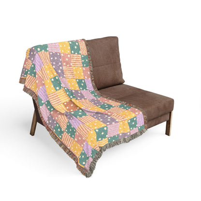 Colorful Patchwork Hearts & Stars Woven Throw Blanket