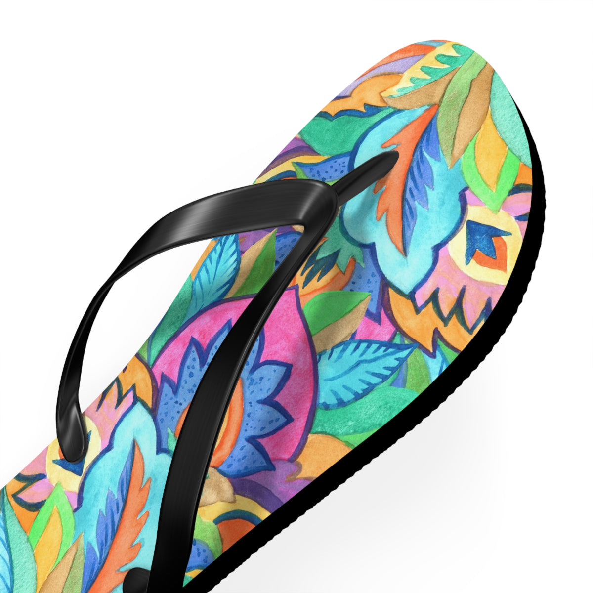 Boho Tropical Leaves Watercolor Flip Flops — Vibrant Artistic Summer Sandals