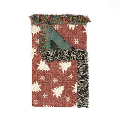 Rustic Pine Tree & Snowflake Woven Holiday Throw Blanket