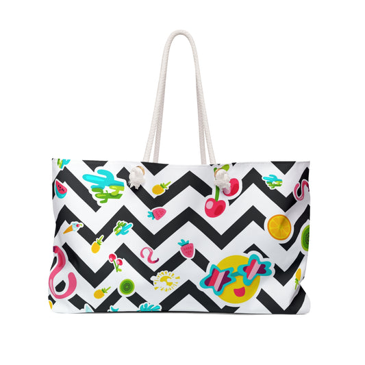 Black & White Chevron Summer Vibe Weekender Bag | Oversized Beach Tote