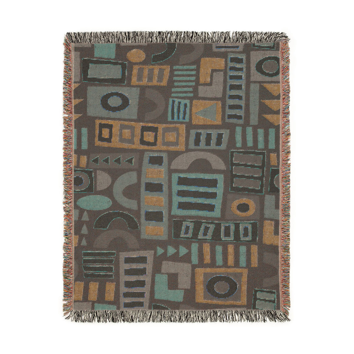 Mid-Century Geometric Mosaic Woven Throw Blanket