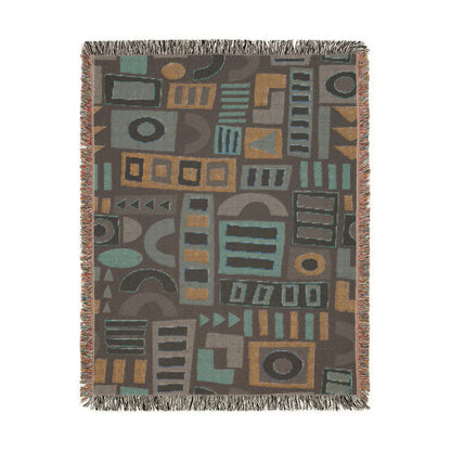 Mid-Century Geometric Mosaic Woven Throw Blanket