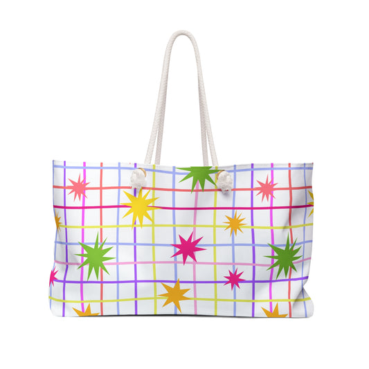 Colorful Grid Starburst Retro Weekender Bag — Oversized Beach & Travel Tote