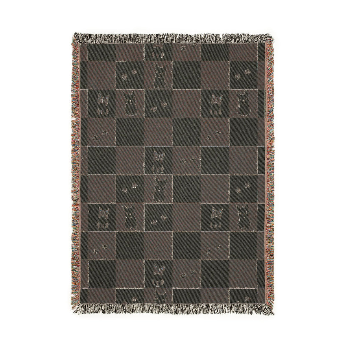 French Bulldog Checkerboard Woven Throw Blanket