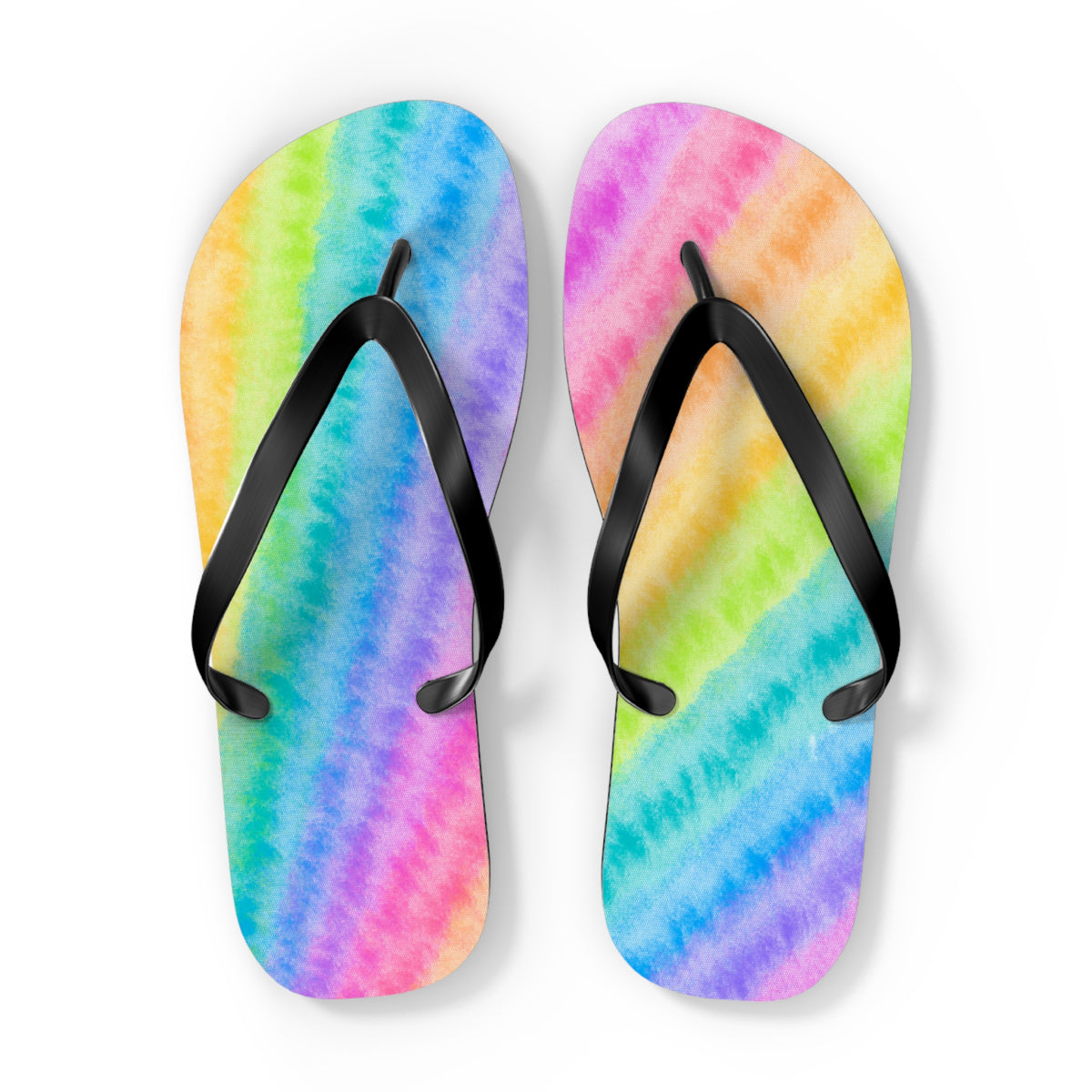 Watercolor Rainbow Diagonal Stripe Flip Flops — Artistic Summer Beach Sandals