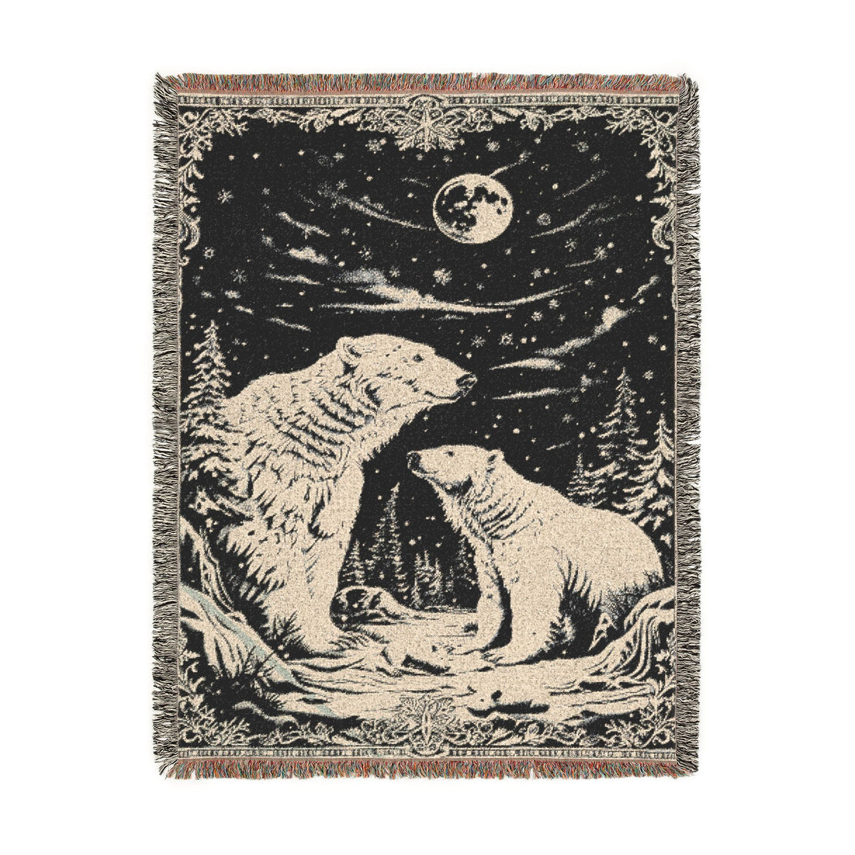 Polar Bear Family Woven Blanket - Cozy Arctic Night Throw