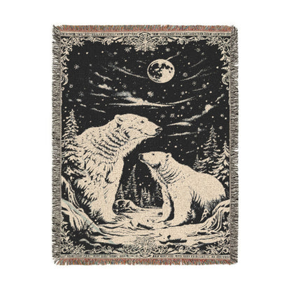 Polar Bear Family Woven Blanket - Cozy Arctic Night Throw