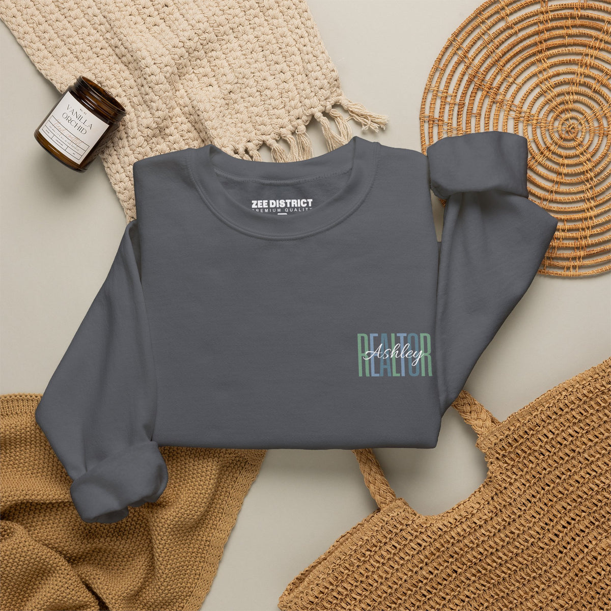 Personalized Realtor Retro Stacked Text Graphic Sweatshirt | Custom Name Real Estate Crewneck
