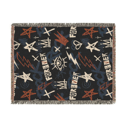Rock Forever Grunge Graffiti Woven Blanket