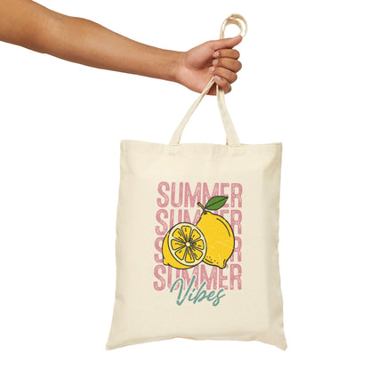 Summer Vibes Retro Lemon Citrus Cotton Canvas Tote Bag