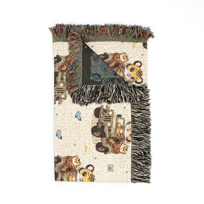 Adventures Safari Tiger Jeeps Woven Throw Blanket