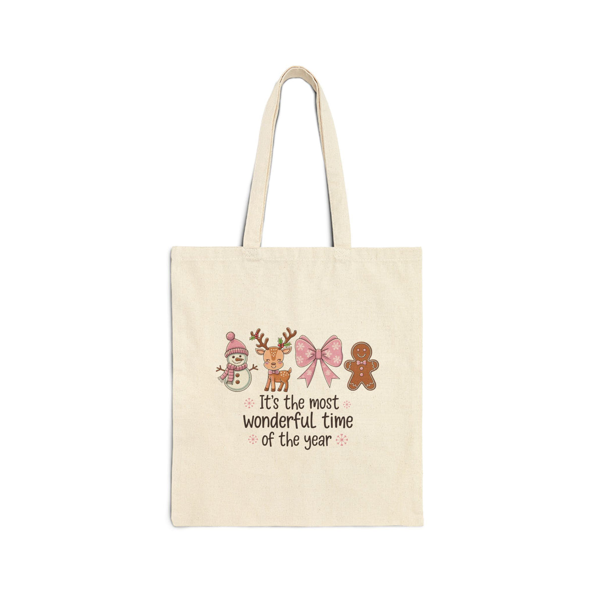 "It's The Most Wonderful Time Of The Year" Pink Holiday Icons Cotton Canvas Tote Bag