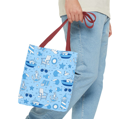 Nautical Coastal Pattern Tote Bag | Blue & White Beach Day Shopper