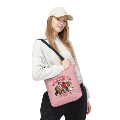 "It's The Most Wonderful Time Of The Year" Woodland Animals Holiday Sweater Polyester Tote Bag
