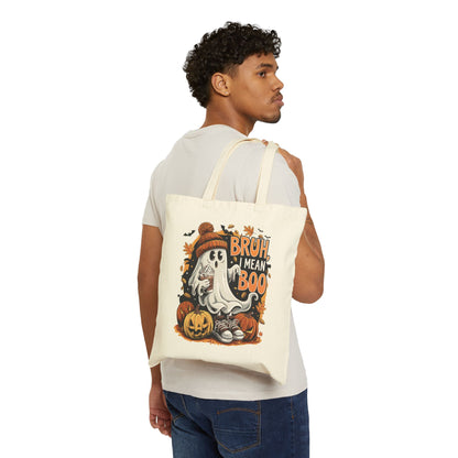 "Bruh, I Mean Boo" Cute Ghost Fall Aesthetic Cotton Canvas Tote Bag