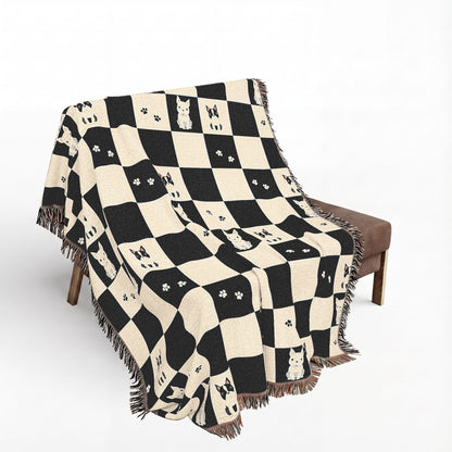 French Bulldog Checkerboard Woven Throw Blanket