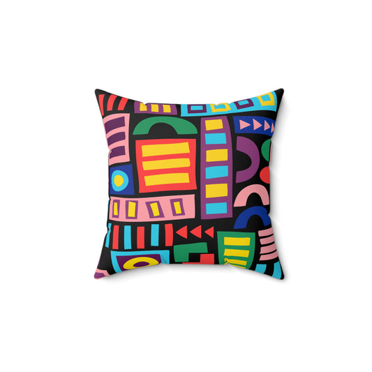 Retro Memphis Geometric Abstract Faux Suede Square Pillow | Bold 80s Art Accent Cushion