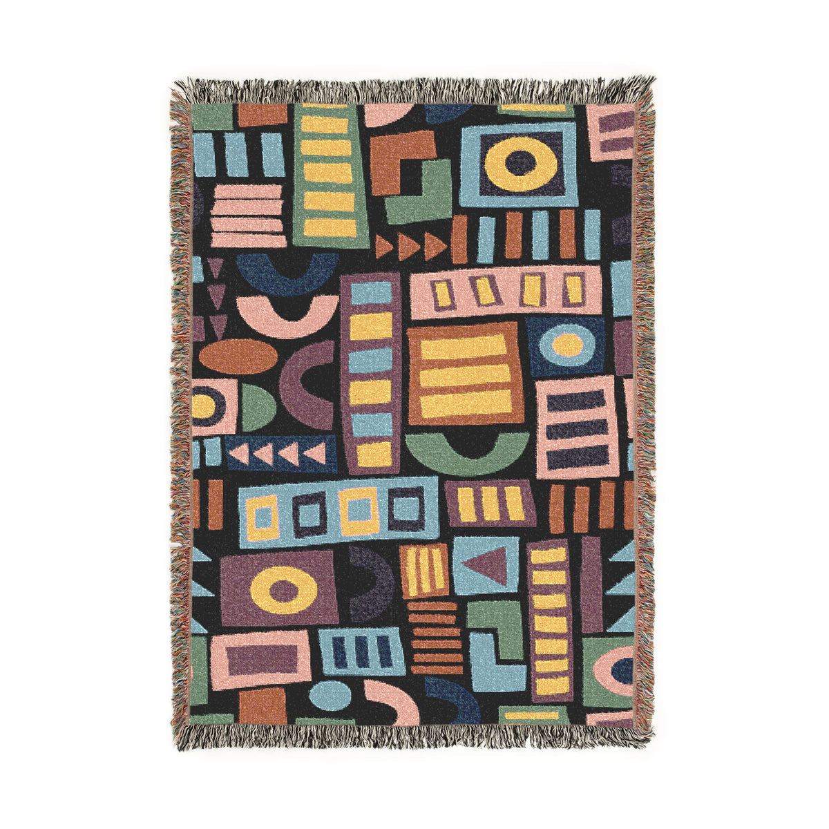 Mid-Century Geometric Mosaic Woven Throw Blanket
