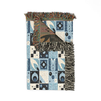 Coastal Geometric Cotton Woven Throw Blanket