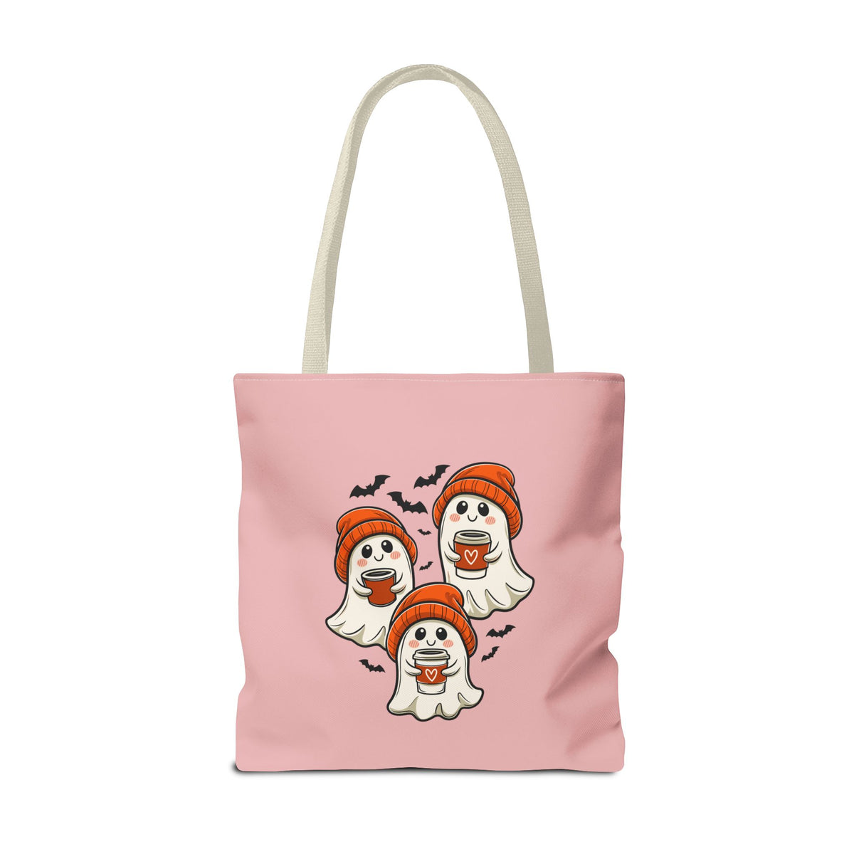 "Spooky Coffee Squad" Cute Ghosts With Beanies Polyester Tote Bag