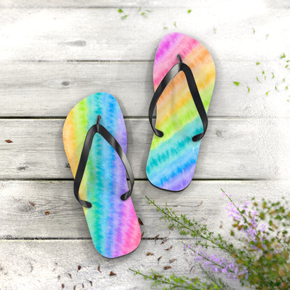 Watercolor Rainbow Diagonal Stripe Flip Flops — Artistic Summer Beach Sandals