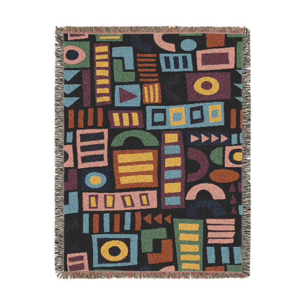 Mid-Century Geometric Mosaic Woven Throw Blanket