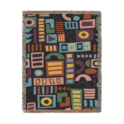 Mid-Century Geometric Mosaic Woven Throw Blanket