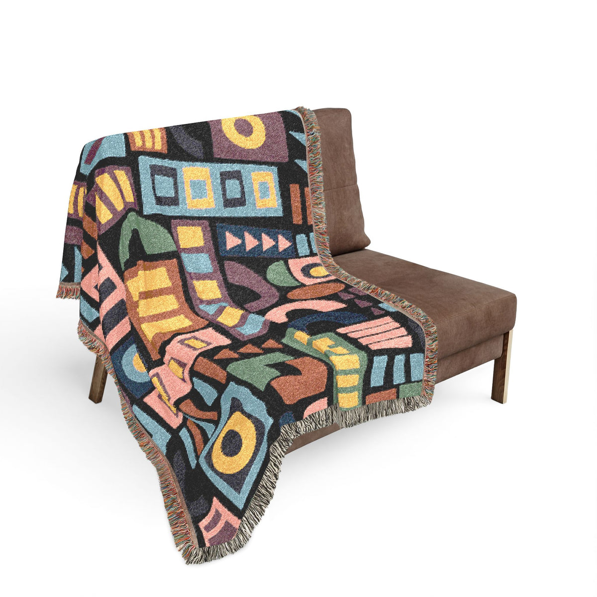 Mid-Century Geometric Mosaic Woven Throw Blanket