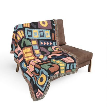 Mid-Century Geometric Mosaic Woven Throw Blanket