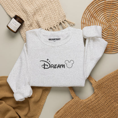 Minimalist Magic Dream Crewneck Sweatshirt — Embroidered Mouse Silhouette & Script