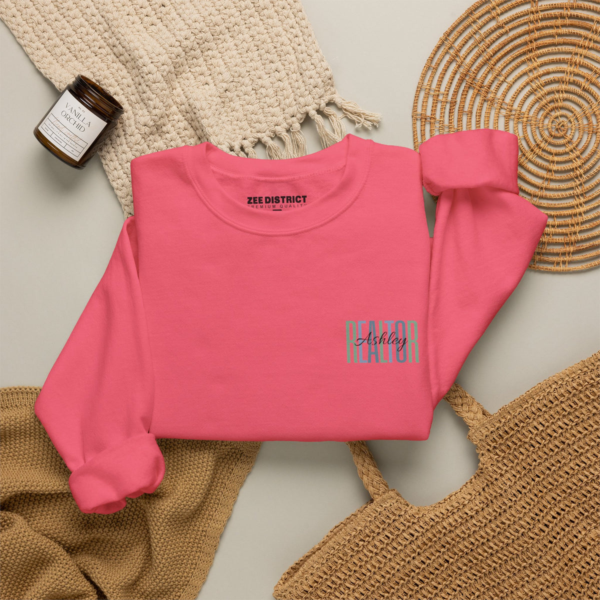 Personalized Realtor Retro Stacked Text Graphic Sweatshirt | Custom Name Real Estate Crewneck