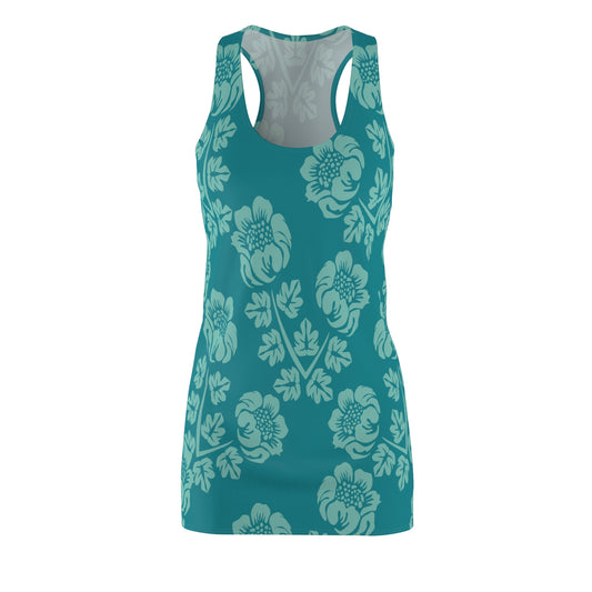 Teal Damask Floral Racerback Dress