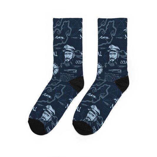 Sea Captain & Vintage Ocean Map Cushioned Crew Socks