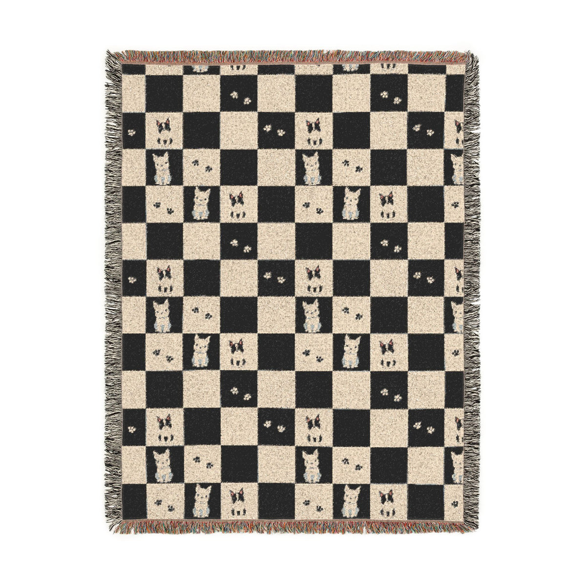 French Bulldog Checkerboard Woven Throw Blanket